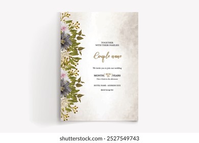 WEDDING INVITATION FRAME WITH FLOWER DECORATIONS WITH FRESH LEAVES 