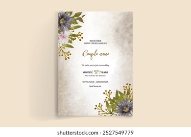 QUADRO DE CONVITE DE CASAMENTO COM DECORAÇÕES DE FLORES COM FOLHAS FRESCAS 