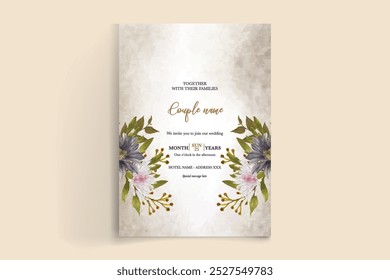 MARCO DE INVITACIÓN DE BODA CON DECORACIONES DE FLORES CON HOJAS FRESCAS 