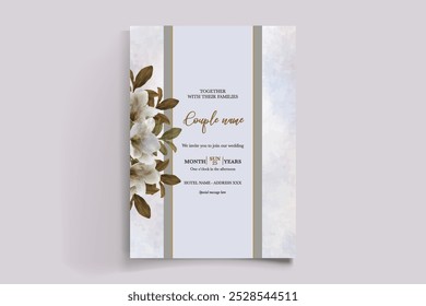 WEDDING INVITATION FRAME WITH FLOWER DECORATIONS WITH FRESH LEAVES 