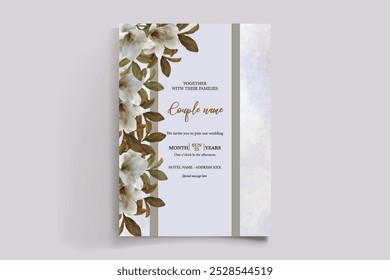 WEDDING INVITATION FRAME WITH FLOWER DECORATIONS WITH FRESH LEAVES 