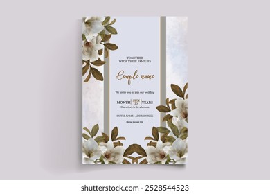 WEDDING INVITATION FRAME WITH FLOWER DECORATIONS WITH FRESH LEAVES 