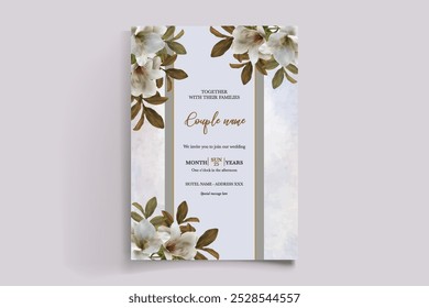 WEDDING INVITATION FRAME WITH FLOWER DECORATIONS WITH FRESH LEAVES 