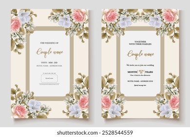 WEDDING INVITATION FRAME WITH FLOWER DECORATIONS WITH FRESH LEAVES 