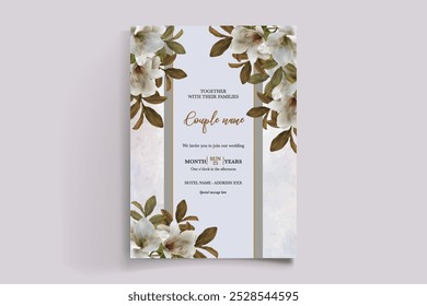 MARCO DE INVITACIÓN DE BODA CON DECORACIONES DE FLORES CON HOJAS FRESCAS 