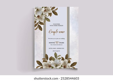 MARCO DE INVITACIÓN DE BODA CON DECORACIONES DE FLORES CON HOJAS FRESCAS 