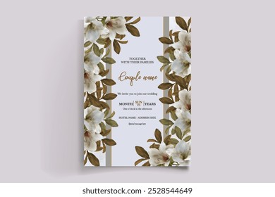 MARCO DE INVITACIÓN DE BODA CON DECORACIONES DE FLORES CON HOJAS FRESCAS 