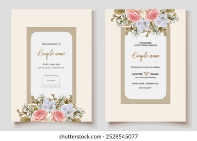 WEDDING INVITATION FRAME WITH FLOWER DECORATIONS WITH FRESH LEAVES 