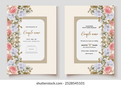 WEDDING INVITATION FRAME WITH FLOWER DECORATIONS WITH FRESH LEAVES 