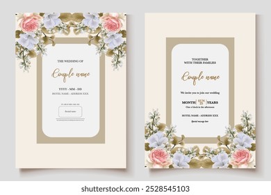 MARCO DE INVITACIÓN DE BODA CON DECORACIONES DE FLORES CON HOJAS FRESCAS 