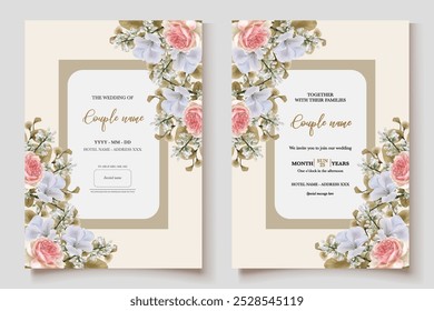 MARCO DE INVITACIÓN DE BODA CON DECORACIONES DE FLORES CON HOJAS FRESCAS 