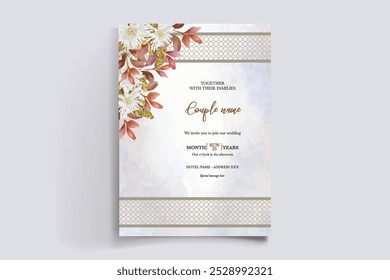 MARCO DE INVITACIÓN DE BODA CON DECORACIONES DE FLORES CON HOJAS FRESCAS 