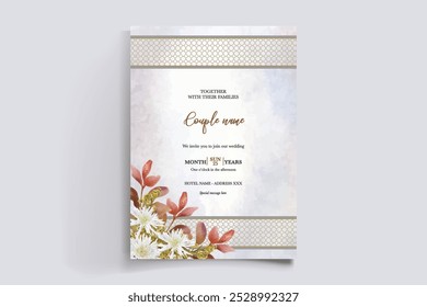 MARCO DE INVITACIÓN DE BODA CON DECORACIONES DE FLORES CON HOJAS FRESCAS 