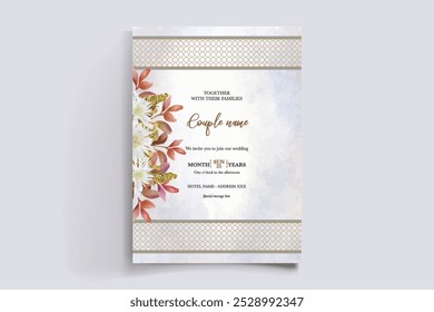 HOCHZEITSEINLADUNGSRAHMEN MIT BLUMENDEKORATIONEN MIT FRISCHEN BLÄTTERN 