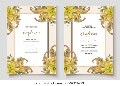 WEDDING INVITATION FRAME WITH FLOWER DECORATIONS AND FRESH LEAVES