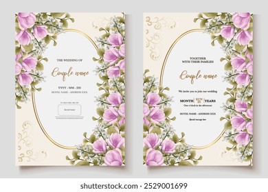 QUADRO DE CONVITE DE CASAMENTO COM DECORAÇÕES DE FLORES E FOLHAS FRESCAS