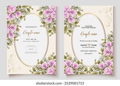 MARCO DE INVITACIÓN DE BODA CON DECORACIONES FLORALES Y HOJAS FRESCAS