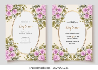 MARCO DE INVITACIÓN DE BODA CON DECORACIONES FLORALES Y HOJAS FRESCAS
