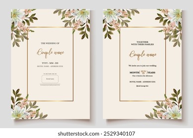 WEDDING INVITATION FRAME WITH FLOWER DECORATIONS WITH FRESH LEAVES 