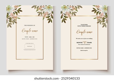 WEDDING INVITATION FRAME WITH FLOWER DECORATIONS WITH FRESH LEAVES 