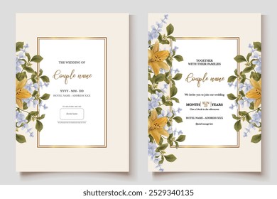 MARCO DE INVITACIÓN DE BODA CON DECORACIONES DE FLORES CON HOJAS FRESCAS 