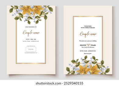 WEDDING INVITATION FRAME WITH FLOWER DECORATIONS WITH FRESH LEAVES 