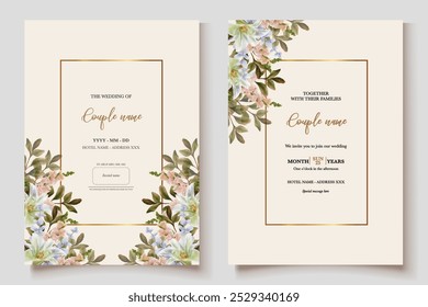 MARCO DE INVITACIÓN DE BODA CON DECORACIONES DE FLORES CON HOJAS FRESCAS 