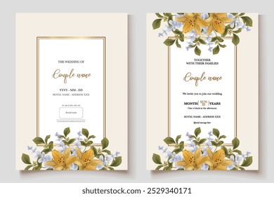 WEDDING INVITATION FRAME WITH FLOWER DECORATIONS WITH FRESH LEAVES 