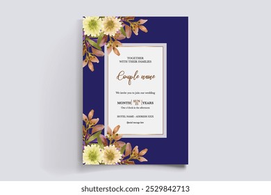 WEDDING INVITATION FRAME WITH FLOWER DECORATIONS WITH FRESH LEAVES 