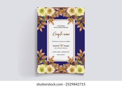 MARCO DE INVITACIÓN DE BODA CON DECORACIONES DE FLORES CON HOJAS FRESCAS 