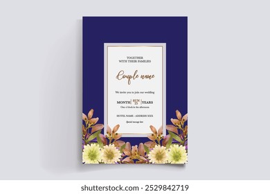 MARCO DE INVITACIÓN DE BODA CON DECORACIONES DE FLORES CON HOJAS FRESCAS 
