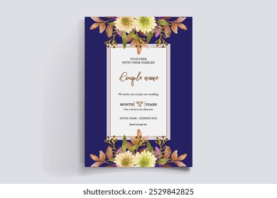 MARCO DE INVITACIÓN DE BODA CON DECORACIONES DE FLORES CON HOJAS FRESCAS 
