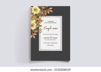 WEDDING INVITATION FRAME WITH FLOWER DECORATIONS WITH FRESH LEAVES