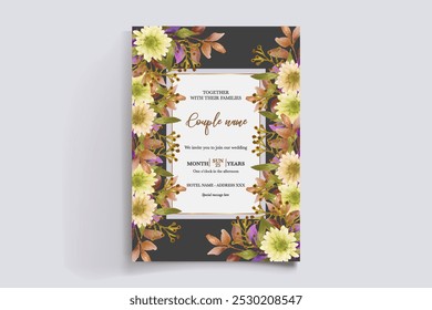 WEDDING INVITATION FRAME WITH FLOWER DECORATIONS WITH FRESH LEAVES