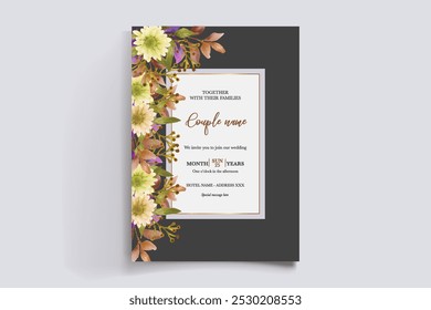 WEDDING INVITATION FRAME WITH FLOWER DECORATIONS WITH FRESH LEAVES