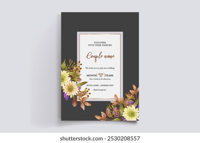 WEDDING INVITATION FRAME WITH FLOWER DECORATIONS WITH FRESH LEAVES