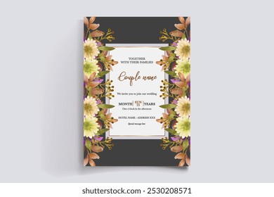 WEDDING INVITATION FRAME WITH FLOWER DECORATIONS WITH FRESH LEAVES