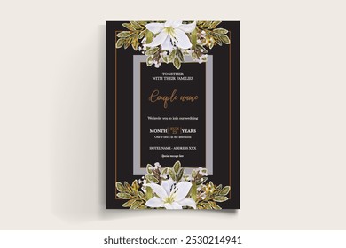 QUADRO DE CONVITE DE CASAMENTO COM DECORAÇÕES DE FLORES COM FOLHAS FRESCAS