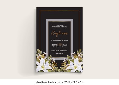 WEDDING INVITATION FRAME WITH FLOWER DECORATIONS WITH FRESH LEAVES