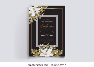 MARCO DE INVITACIÓN DE BODA CON DECORACIONES DE FLORES CON HOJAS FRESCAS