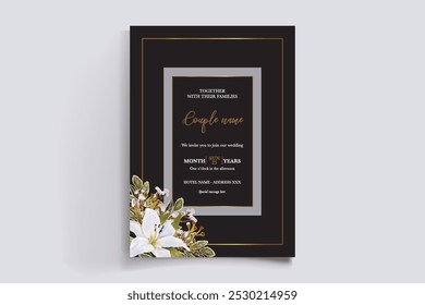 WEDDING INVITATION FRAME WITH FLOWER DECORATIONS WITH FRESH LEAVES