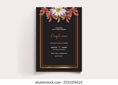 WEDDING INVITATION FRAME WITH FLOWER DECORATIONS WITH FRESH LEAVES