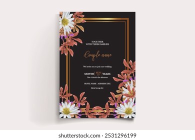 MARCO DE INVITACIÓN DE BODA CON DECORACIONES DE FLORES CON HOJAS FRESCAS