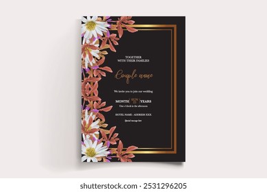 MARCO DE INVITACIÓN DE BODA CON DECORACIONES DE FLORES CON HOJAS FRESCAS