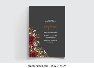 QUADRO DE CONVITE DE CASAMENTO COM DECORAÇÕES DE FLORES E FOLHAS FRESCAS 