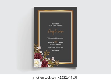 MARCO DE INVITACIÓN DE BODA CON DECORACIONES FLORALES Y HOJAS FRESCAS 