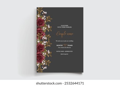 MARCO DE INVITACIÓN DE BODA CON DECORACIONES FLORALES Y HOJAS FRESCAS 