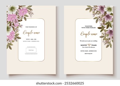 QUADRO DE CONVITE DE CASAMENTO COM DECORAÇÕES DE FLORES E FOLHAS FRESCAS 