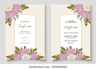 MARCO DE INVITACIÓN DE BODA CON DECORACIONES FLORALES Y HOJAS FRESCAS 