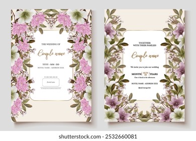 MARCO DE INVITACIÓN DE BODA CON DECORACIONES FLORALES Y HOJAS FRESCAS 